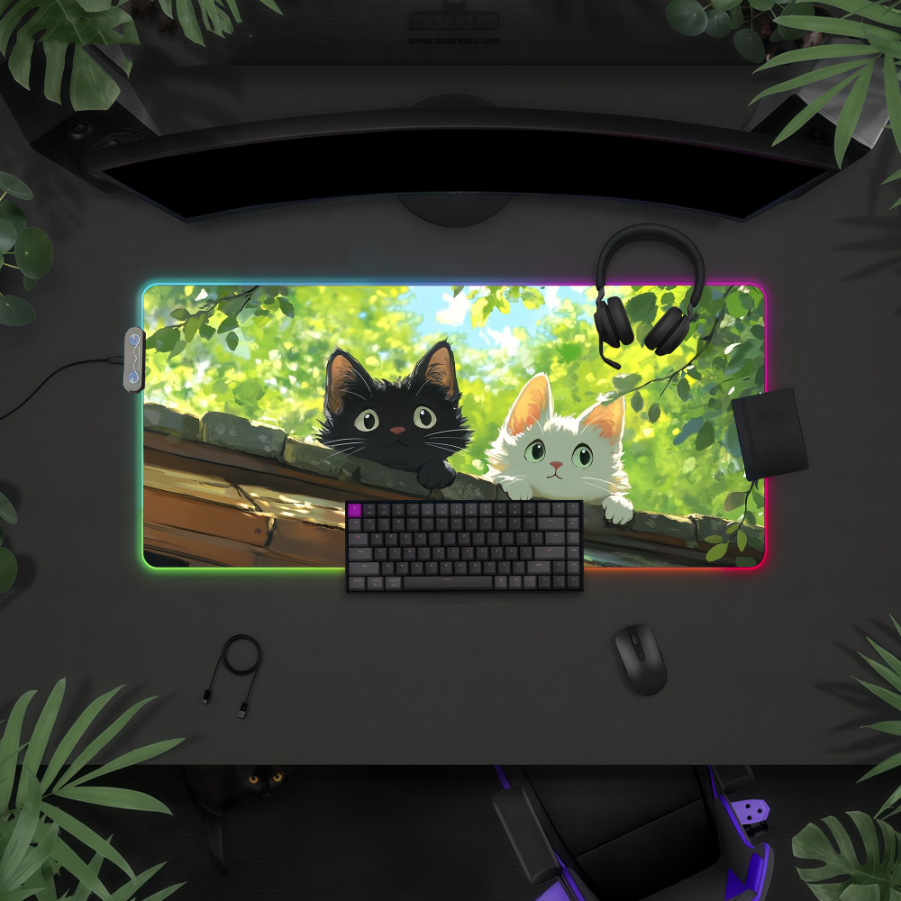 Rgb Keyboard Wrist Rest - Cartoon Cute Cat Plant Mouse Pad
