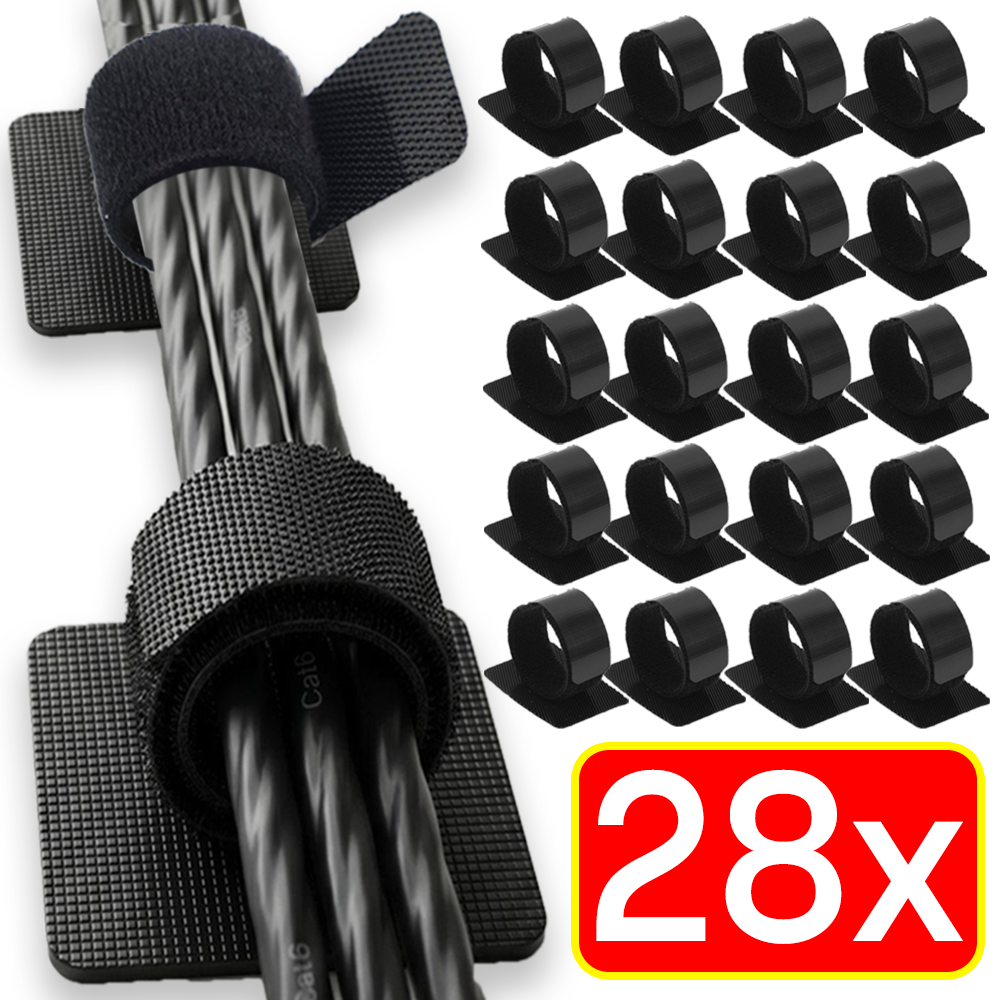 Cable Management Sleeve - 4-28Sets Self-Adhesive Ties Reusable Cable Organizer